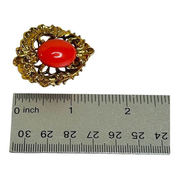 Arthur Pepper ART Scarf Slide Scarf Holder Gold Tone Oval Coral Tone Cabochon - Picture 5 of 10